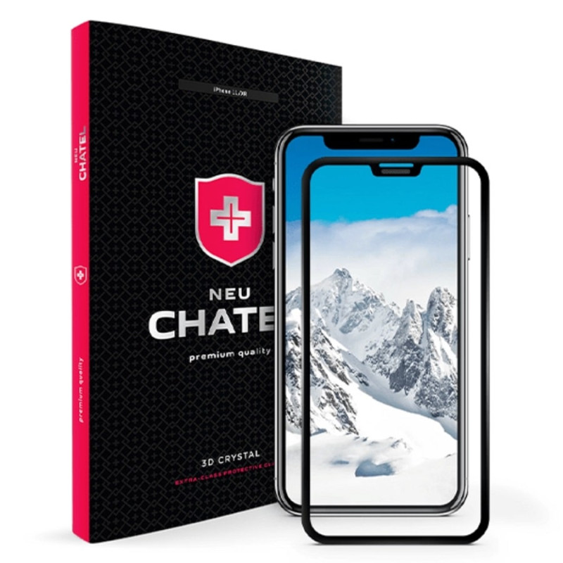 Стекло iPhone 11/XR + NEU Chatel Full 3D Crystal with Mesh, Front Black