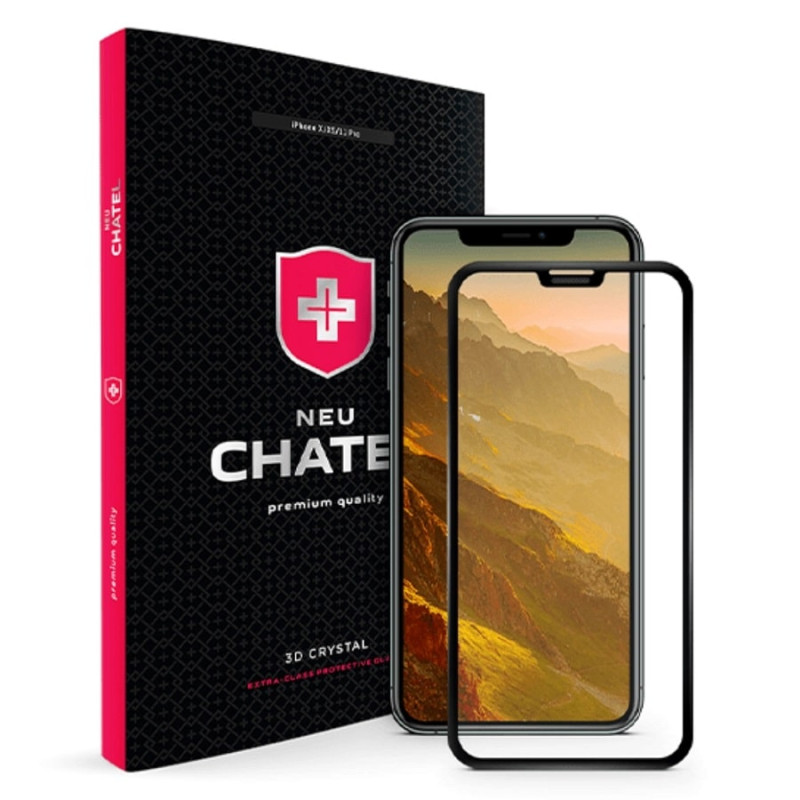Защитное стекло iPhone X/XS/11 Pro + NEU Chatel Full 3D Crystal with Mesh, Front Black