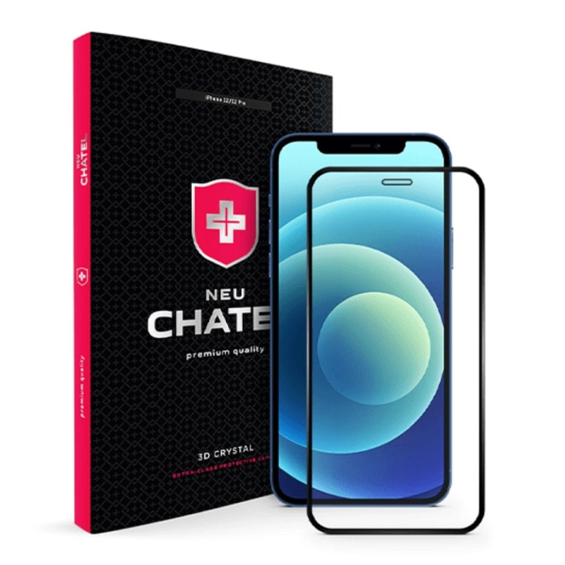 Защитное стекло iPhone 12/12 Pro + NEU Chatel Full 2.5D Silk Narrow Border Crystal, Front Black