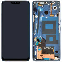 Дисплей (екран) LG G710 G7 ThinQ чорний, оригінал PRC з рамкою синього кольору, New Moroccan Blue