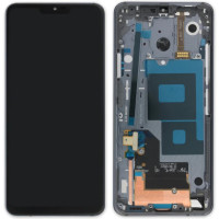 Дисплей (екран) LG G710 G7 ThinQ чорний, оригінал PRC з рамкою сірого кольору, New Platinum Gray