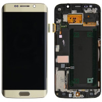 Дисплей Samsung G925 Galaxy S6 Edge золотистый, Gold Platinum, Amoled, оригинал PRC переклеено стекло, с рамкой