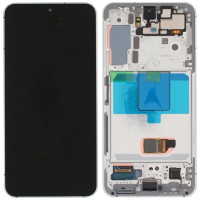 Дисплей (екран) Samsung S901 Galaxy S22 5G чорний, Amoled, оригінал PRC переклеєне скло, з рамкою білого кольору, White