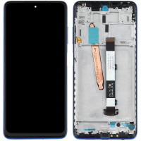 Дисплей Xiaomi Poco X3/Poco X3 NFC/Poco X3 Pro черный, оригинал PRC с рамкой синего цвета, Cobalt Blue