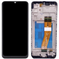 Дисплей Samsung A025G Galaxy A02s /A025U /M025 чорний, 163 x 72.5 mm, жовтий шлейф, оригінал PRC з рамкою