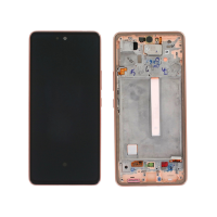 Дисплей Samsung A536 Galaxy A53 5G чорний, Amoled, оригінал, сервісна упаковка, з рамкою золотистого кольору, Peach, GH82-28024D