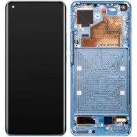 Дисплей Xiaomi Mi 11 чорний, Amoled, оригінал PRC переклеєне скло, з рамкою блакитного кольору, Horizon Blue