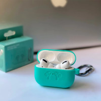 Чехол Airpods Pro silicone logo с карабином Marine Green