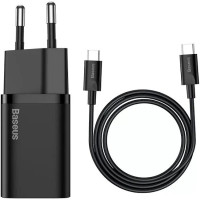 МЗП Baseus Super Silicone PD Charger 25W (1Type-C) + Cable Type-C to Type-C 3A (1m) Black