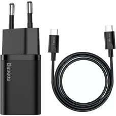 МЗП Baseus Super Silicone PD Charger 25W (1Type-C) + Cable Type-C to Type-C 3A (1m) Black