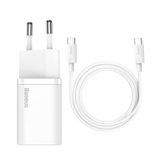 МЗП Baseus Super Silicone PD Charger 25W (1Type-C) + Cable Type-C to Type-C 3A (1m) White