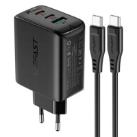 МЗП Acefast A13 2xUSB-C + USB-A 65w + кабель USB-C to USB-C Black