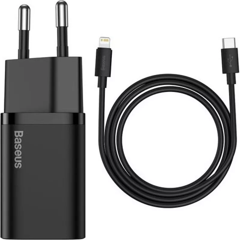 СЗУ Baseus Super Silicone PD Charger 20W (1Type-C) + With Cable Type-C to Lightning Black