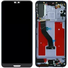 Дисплей Huawei P20 Pro черный, без шлейфа сканера отпечатка пальца, OLED, оригинал PRC переклеенное стекло, с рамкой синего цвета