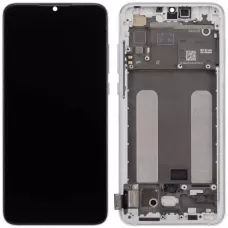 Дисплей Xiaomi Mi 9 Lite/Mi CC9 черный, Amoled, REF, с рамкой серебристого цвета, Pearl White