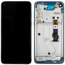 Дисплей Motorola XT2041 Moto G8 Power черный, оригинал PRC с рамкой синего цвета, Capri Blue