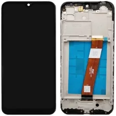 Дисплей Samsung A015 Galaxy A01/M015, с узким разъемом черный, оригинал PRC с рамкой, с датчиками приближения и освещения
