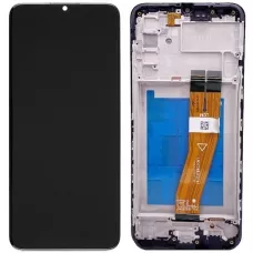 Дисплей Samsung A025 Galaxy A02s/M025 черный, 160.5 x 72 mm, желтый шлейф, оригинал PRC с рамкой