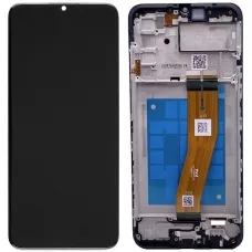 Дисплей Samsung A025 Galaxy A02s/M025 черный, 160.5 x 72 mm, желтый шлейф, оригинал, сервисная упаковка, с рамкой, GH82-20118A