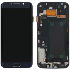Дисплей Samsung G925 Galaxy S6 Edge синий, Black Sapphire, Amoled, оригинал PRC переклеено стекло, с рамкой