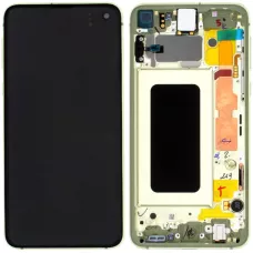 Дисплей Samsung G970 Galaxy S10e черный, Amoled, оригинал PRC переклеено стекло, с рамкой желтого цвета, Canary Yell