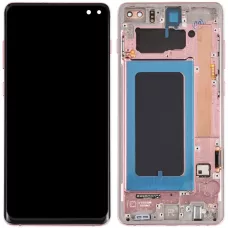 Дисплей Samsung G975 Galaxy S10+ черный, Amoled, оригинал PRC переклеено стекло, с рамкой розового цвета, Flamingo Pink