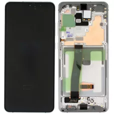 Дисплей Samsung G988 Galaxy S20 Ultra черный, Amoled, оригинал PRC переклеено стекло, с рамкой серебристого цвета, Cloud White