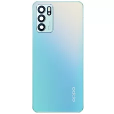 Задняя крышка Oppo Reno 6 5G голубая, Aurora + стекло камеры
